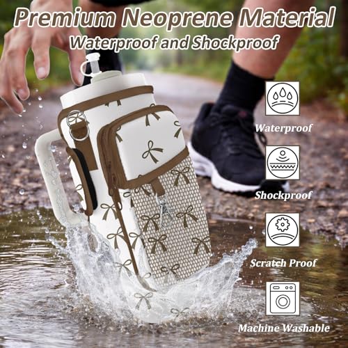 Water Bottle Carrier Bag for Stanley 40/30oz Cup Tumbler with Phone Pocket,Insulated Crossbody Water Bottle Holder with Adjustable Strap,Water Bottle Sling Pouch for Hiking Walking Camping Accessories - color: Brown Bow Tie