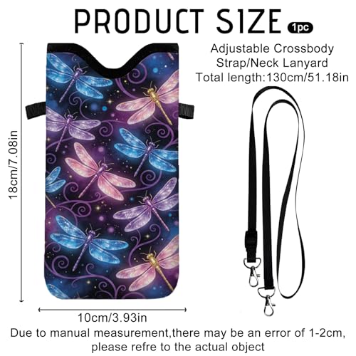GLOBLELAND Dragonfly Nylon Cell Phone Sleeve Pouch Case Bag 7.1×3.9 inch Insect Shockproof Universal Phone Bag with Crossbody Strap Neck Lanyard for Women Men Phone Headphones Watch Multicolor - color: Dragonfly