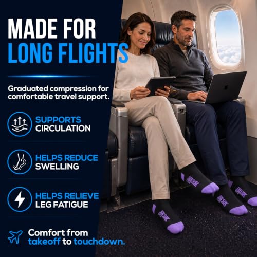 SB SOX Lite Compression Socks for Flying (15–20 mmHg) - color: Black/Purple, size: L/XL