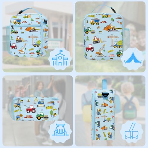 Clastyle Car Insulated Kid Lunch Bag for Boy Lunch Box, Construction Truck - color: Construction Trucks
