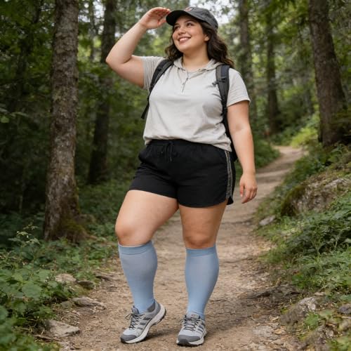 Abodhu Plus Size Compression Socks Open Toe Compression for Women& Men 15-20mmHg Wide Calf Knee High Toeless Compression Sock - color: Baby Blue, size: 5X-Large-6X-Large