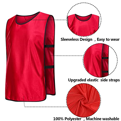 KUAIPAO 12 Pieces Soccer Pinnies Scrimmage Vest Team Practice Jerseys Sports Pinnies With Free Carry Bag - color: Red, size: Medium