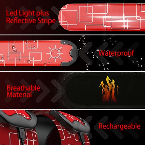2 Pack LED Armband - Rechargeable Running Lights with Reflective Gear, High Visibility LED Wristband Lights - color: red