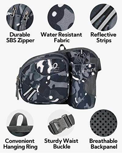 WATERFLY Fanny Pack Waist Bag: Waist Pack for Women Men with Water Bottle Holder Hiking Fanny Pack for Running Walking DogWalking Travel Cycling - color: Camouflage black