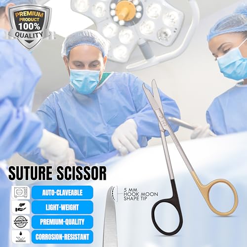 Suture Stitch Scissors with Delicate Hook Surgical Nursing Medical Scissors Perfect for Suture Removal, First Aid, EMS Training Premium Quality Instrument- Stainless Steel (Straight, 13CM) - color: Straight, 13CM