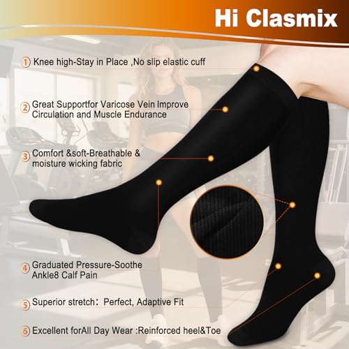 Compression Socks for Women&Men 20-30mmHg Graduated Knee High Stocking - color: 01-5 Pairs Black, size: XX-Large-3X-Large