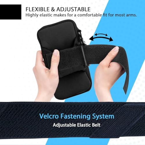 Sports Armband, Universal Running Gym Smartphone Arm Bag with Earphone Hole & Multi Pockets, Black