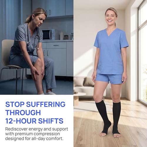 MGANG Medical Compression Stockings for Women & Men 20-30mmHg, Open Toe - color: Knee High Open Toe Black, size: Small