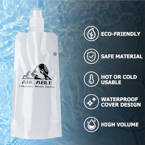 Ancable 17oz Collapsible Water Bottles, 3-Pack Reusable Travel Foldable Water Bottles for Hiking Camping Running Bike, BPA-Free Water Bottle, White - color: White x 3, size: 17 Ounces