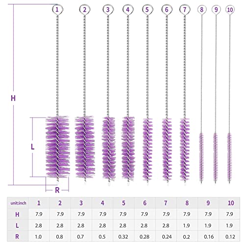 CiaraQ Bottle Cleaning Brushes, 8 Inch Nylon Tube Brush Set - color: Purple, size: 8.0 Inch (10pcs)