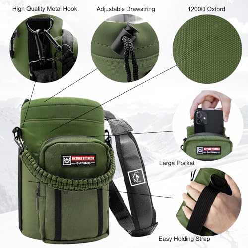 NATURE PIONEOR 26-128 oz Insulated Water Bottle Carrier Holder with Strap - color: Green, size: One Gallon