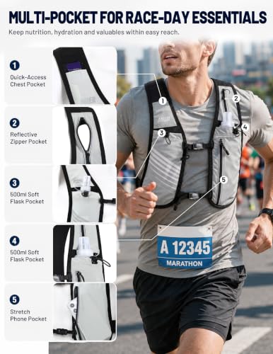 MIER Running Hydration Vest for Women Men, 500ml Soft Flask & Phone Holder - color: Gray, size: Medium-Large