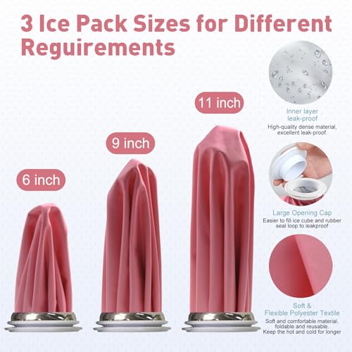 Ice Pack for Injuries Reusable, Ice Bag Reusable Hot Water Bag for Hot & Cold Therapy, 3 Size Pink - size: 6"/9"/11" Set, style: Pink