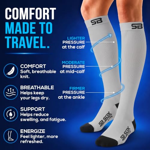 SB SOX Lite Compression Socks for Flying (15–20 mmHg) - color: Gray/Black, size: L/XL