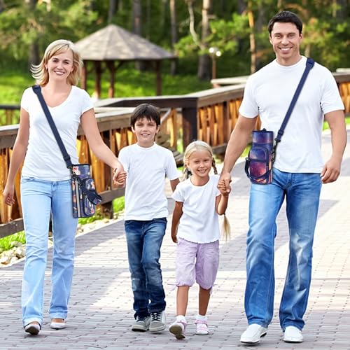 CaseBot Water Bottle Carrier Bag Sling Case, Sports Water Bottle Pouch Holder Sleeve with Adjustable Shoulder Hand Strap and 2 Pockets for Men Women Hiking Camping Travelling - color: Blooming Hibiscus
