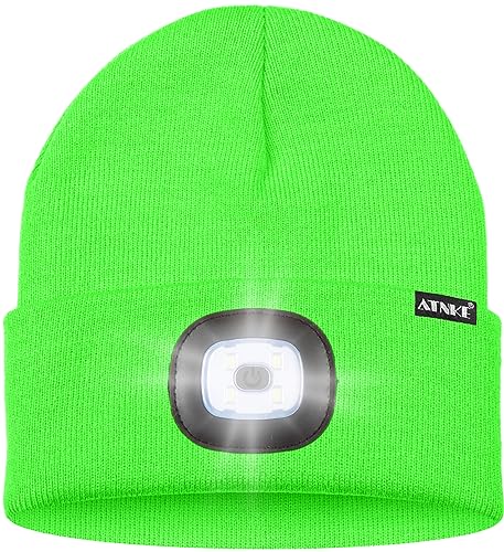ATNKE LED Lighted Bluetooth Beanie Hat,USB Rechargeable 4 LED Wireless Music Running Headlamp Cap Gift for Men and Women - color: #Fluorescent Green
