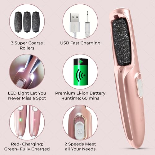 Powerful Electric Callus Remover Wand – Rechargeable Foot File, Grinder Removes Dead, Hard Skin & Calluses for Men & Women – Best Pedicure Tool for Soft, Smooth Feet