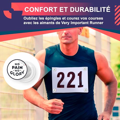 4 Race Bib Magnets for Runners, Race Bib Clips, No Pins, No Pain No Glory - color: No Pain No Glory