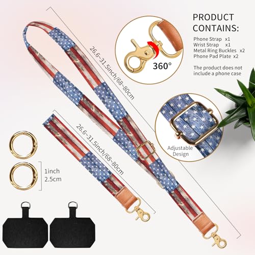 Cell Phone Lanyard Adjustable Crossbody Strap, Cute Phone Neck Wristlet Wrist Strap Patch for Keys Case Accessories - color: Retro American Flag