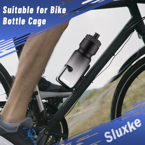 SLUXKE Squeeze Water Bottle 24oz, 2Pack Bike Water Bottle Leak Proof BPA Free for All Fitness and Cycling Fast Flow Valve - color: Gray White & Black, size: 24 Ounces