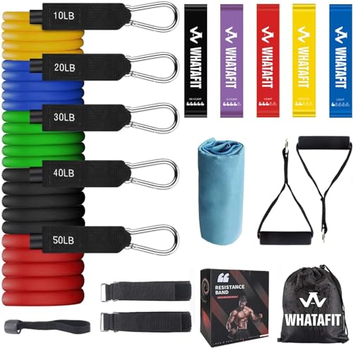 WHATAFIT Resistance Bands with Handles, 150 lb Exercise Bands Set - color: Assorted
