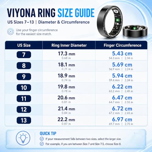Smart Ring Fitness Tracker for Men & Women with Sleep, Heart Rate & SpO2 - color: Black, size: 7