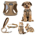 GAMUDA Small Pet Harness Collar and Leash Set, Step in No Chock No Pull Linen Fabric Soft Mesh Dog Vest Harnesses Reflective for Dogs Puppy Cats Kitten Rabbit (Brown, M) - color: Brown, size: Medium