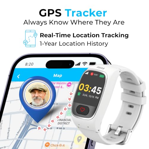 Seculife Medical Alert Smartband for Seniors — Alerts Go Direct to Family, No Call Center | Auto Fall Detection, GPS Tracking, Heart Rate Monitor, 2-Way Calling, SOS Button, Waterproof (White) - color: White