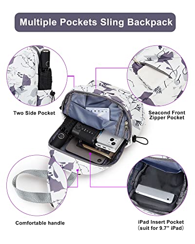 Small Tactical Sling Bag Crossbody Backpack Shoulder Bag for Men Women, Daypack Anti-Theft Cross Body Motorcycle Chest Bags, One Strap Backpack for Walking Biking Travel Cycling Leaf White - color: Beige
