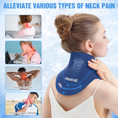 ONLYCARE Neck Ice Pack Wrap Gel - Upgraded Shoulder Ice Packs for Injuries Reusable, Hot and Cold Compress Ice Packs for Neck, Relief of Pain, Office Pressure, Swelling, Sprains - color: Dark Blue