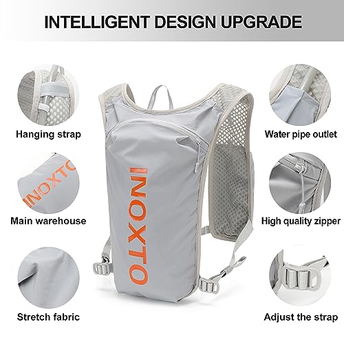 INOXTO Running Hydration Vest Backpack,Lightweight Insulated Pack with 1.5L Water Bladder Bag Daypack for Hiking Trail Running Cycling Race Marathon for Women Men - color: light gray orange