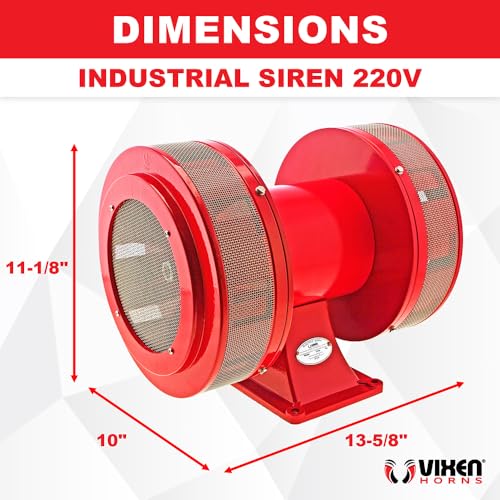 Vixen Horns Super Loud Air Raid Siren, Industrial Alarm with 220V AC Motor 132 dB, 3900 ft Range, Omnidirectional 360° Coverage | Fire/Tornado Siren Horn with Heavy-Duty Electric Motor, VXS-2245AR - size: 132 dB - Range 3900 ft - ULTRA HEAVY-DUTY