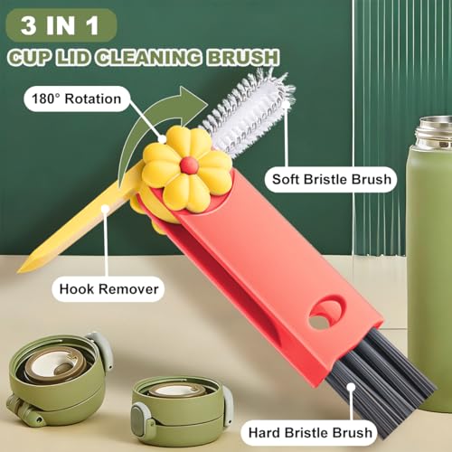 3 in 1 Cup Lid Gap Cleaning Brush, Portable Bottle Lid Cleaner Brush, Multifunctional Cleaning Brush - Home Kitchen Cleaning Tools for Tight Spaces & Bottle Gaps, Pink Red Blue (3 PCS) - color: Pink Red Blue-a
