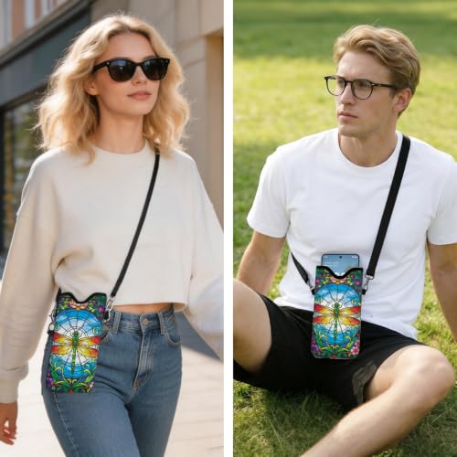 GLOBLELAND Dragonfly Cell Phone Sleeve Pouch Case Bag 7.1×3.9 inch Insect Shockproof Universal Phone Bag with Crossbody Strap Neck Lanyard for Women Men Phone Headphones Watch Multicolor - color: Dragonfly Flowers
