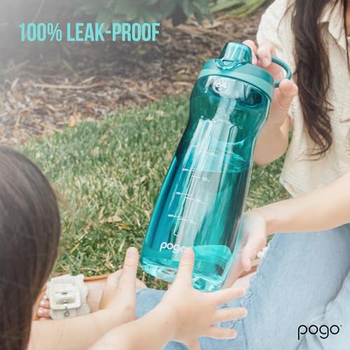 Pogo Plastic Water Bottle with Chug Lid and Carry Loop, Gray, 64 Ounces (Pack of 6) - color: Grey, size: 64 Ounces (Pack of 6)