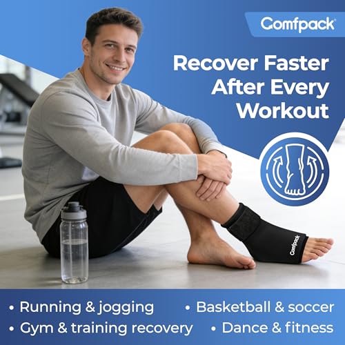 Comfpack Ankle Ice Pack Wrap for Swelling, Reusable Foot Ice Pack Wrap - size: Black