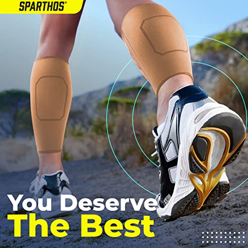 Sparthos Calf Compression Sleeves, Shin Splint Relief Men, Women - Beige-M - color: Desert Beige