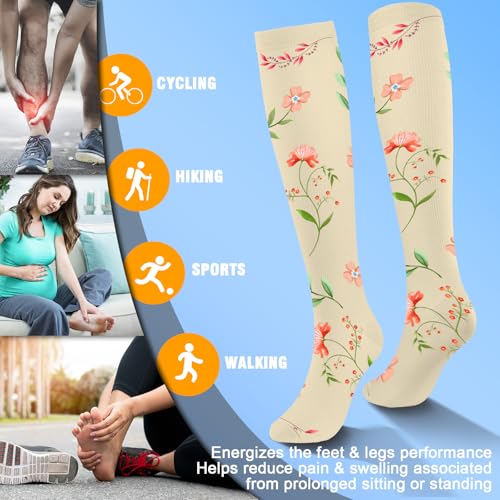 bropite Compression Socks For Women&Men,6 Pairs 20-30 mmHg Knee-High Socks - color: 01 Blackdaisy 27, size: Large-X-Large