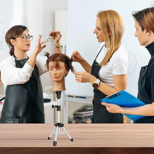 ZQIAN BEAUTY Wig Stand Tripod, 25 Inch Adjustable Mannequin Head Stand, Wig Head Stand for Training Heads And Canvas Block Head (Silvery, Mannequin Head Not Included) - color: Silvery, size: 25 Inch