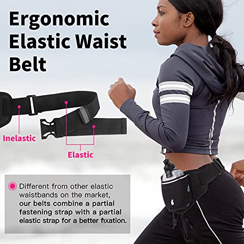PYFK Running Belt with Water Bottles, Hydration Belt for Men and Women, Water Bottle Holder Running Pouch Water Belt, Fanny Pack Fits 7 inches Phones, Waist pack for Runner Jogging - color: rose red