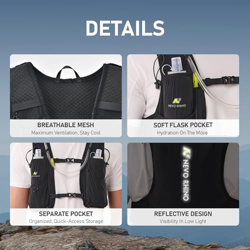 N NEVO RHINO Running Vest, Hyration Vest with 2 Pcs 500ML Soft Flasks - color: Black, size: Small