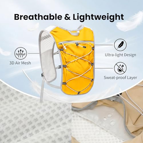 Hydration Backpack Lightweight Running Vest for Women Men with 500ml Soft Flask Hiking Daypack - color: Yellow Vest Only