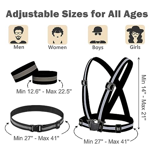 Reflective Running Gear Reflective Vest & Reflective Armband & Reflective Belt 3 Pcs Set, High Visibility Reflective Gear Night Cycling Walking Safety Vest Straps for Men Women Kids - color: Black