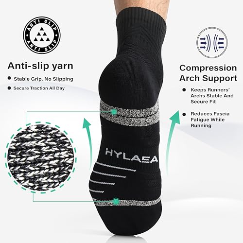 Hylaea Mens Quarter Running Socks for Athletic with Cushion Wicking Coolmax - color: Black 3 Pairs, size: Medium