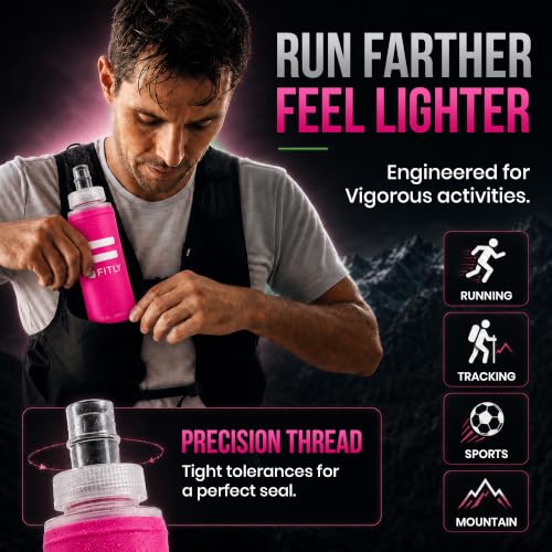 FITLY Soft Flask Running Water Bottle - Collapsible Hydration Flask - color: Pink, size: 10 Ounces