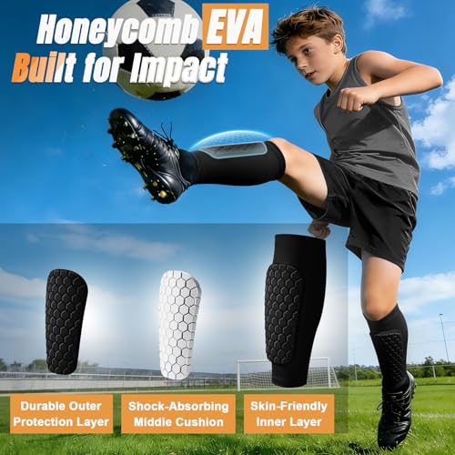 XZQTIVE Soccer Shin Guards Shin Defender for Kids Youth Adult, Ski Shin Guard Calf Compression Sleeve with Honeycomb Shin Pads - color: black, size: X-Large