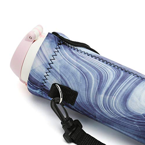 RICHEN Neoprene Water Bottle Carrier Bag with Adjustable Shoulder Strap,Insulated Water Bottle Cover for Stainless Steel/Glass/Plastic Bottles - color: Blue Marble, size: 500ml