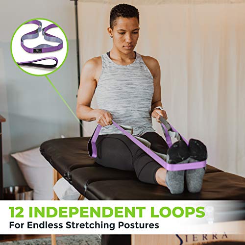 Physical Therapy Yoga Stretch Strap with 12 Loops, 1 Inch Wide, 8 Ft Long - color: Purple/Grey