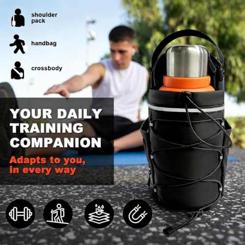 Magnetic Gym Bag , 20/36/46oz Heavy -Duty Magnetic Gym Bag with Strong Magnets, Sports Crossbody Water Bottle Holder with 5 big Pocket & Shoulder Strap,Sling Bag for Travel, Gym Accessories