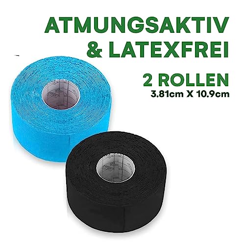 Effekt Manufaktur Kinesiology Tape Waterproof (16 ft x 2 in), 2 Rolls - Elastic Physio Tape for Muscle Support and Injury Recovery, Medical Tape, Kinetic Tape, Durable Kinesthetic Tape (Blue + Black) - color: Blue + Black